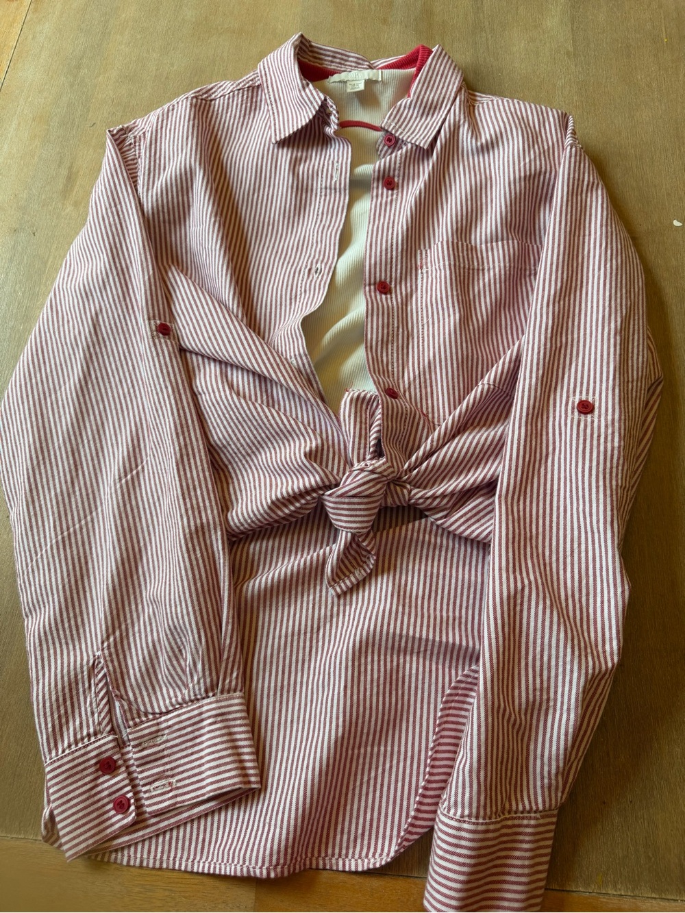 Zara Red and White Striped Button-Down Shirt